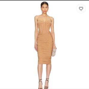 Bardot - Elegant Lithium Mesh Midi Strapless Dress In Nude, SZ M, NWT